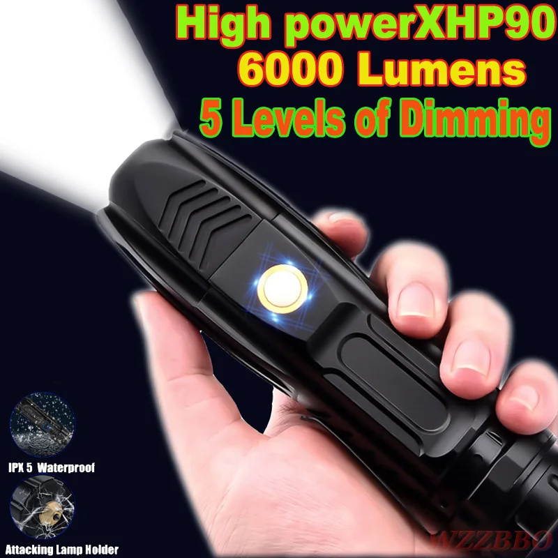 LED Flashlight With P90 Lamp bead High power 6200LM Tactical waterproof Torch Smart chip control With bottom attack cone
LED Flashlight With P90 Lamp bead High power 6200LM Tactical waterproof Torch Smart chip control With bottom attack cone