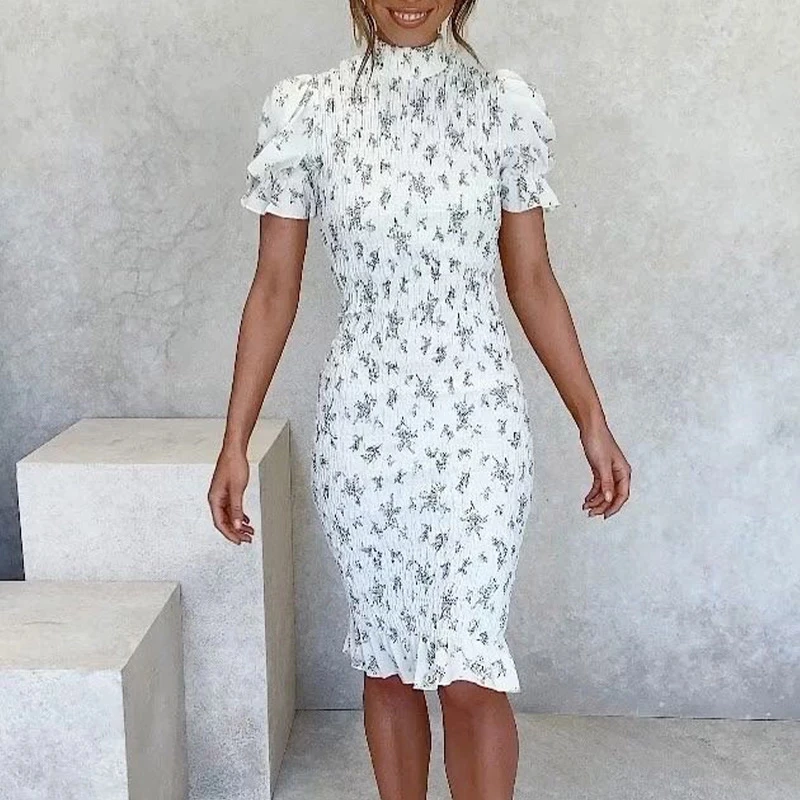 Women Boho Floral Print Folds Dress Bodycon Pleated Puff Sleeve Slim Female Midi Dresses Summer Lady Beach Dress Vestidos
Women Boho Floral Print Folds Dress Bodycon Pleated Puff Sleeve Slim Female Midi Dresses Summer Lady Beach Dress Vestidos