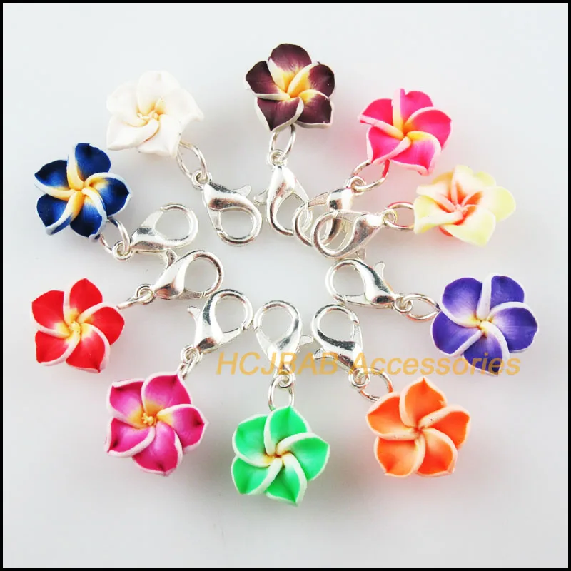 

20 New Flower With Clasps Star Charms Silver Plated Fimo Polymer Clay Mixed