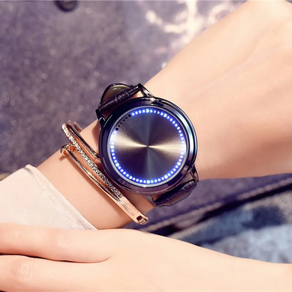 Creative Touch Round Led Watch Students Couple Electronic Watch Touch Led Electronic Watch Alloy