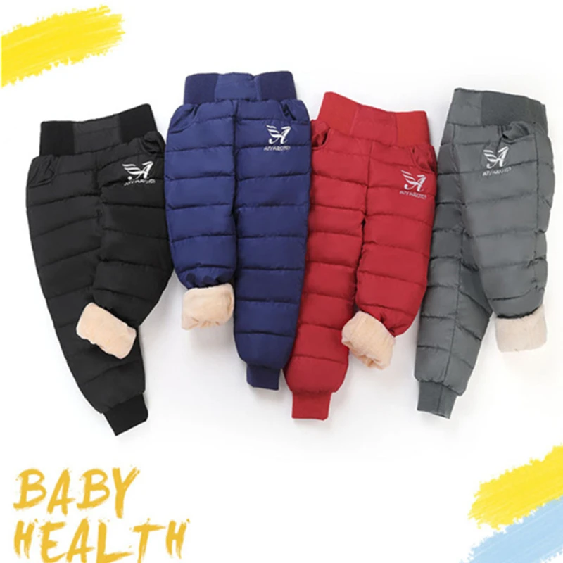 

New Thicken Winter Pants Baby Boys Girls High Waist Warm Childrens Clothes Waterproof Kids Boy Fashion Trouser Baby Long Pants