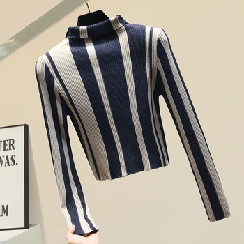 Women Stripe Sweater Women Slim Elastic Sweater Short Knitted Pullover Turtleneck Jumper Lady's All-match Top Autumn Winter
Women Stripe Sweater Women Slim Elastic Sweater Short Knitted Pullover Turtleneck Jumper Lady's All-match Top Autumn Winter