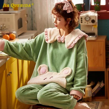 New Solid Cartoon Printing Long Sleeve Long Pants Sleepwear Fashion Style Winter Woman Clothes Turn Down Collar Pjs Pajamas Set
New Solid Cartoon Printing Long Sleeve Long Pants Sleepwear Fashion Style Winter Woman Clothes Turn Down Collar Pjs Pajamas Set