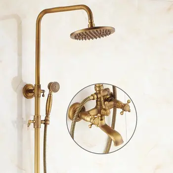 

Free shipping Shower Faucets Antique Brass Finish Bathroom Rainfall With Spray Shower Durable Brass Faucet Set