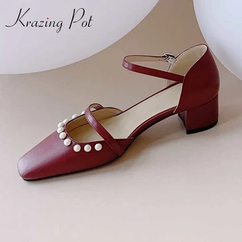 Krazing pot new concis style vintage dating noble design handmade pearl square toe med square heel buckle straps women pumps L28
Krazing pot new concis style vintage dating noble design handmade pearl square toe med square heel buckle straps women pumps L28