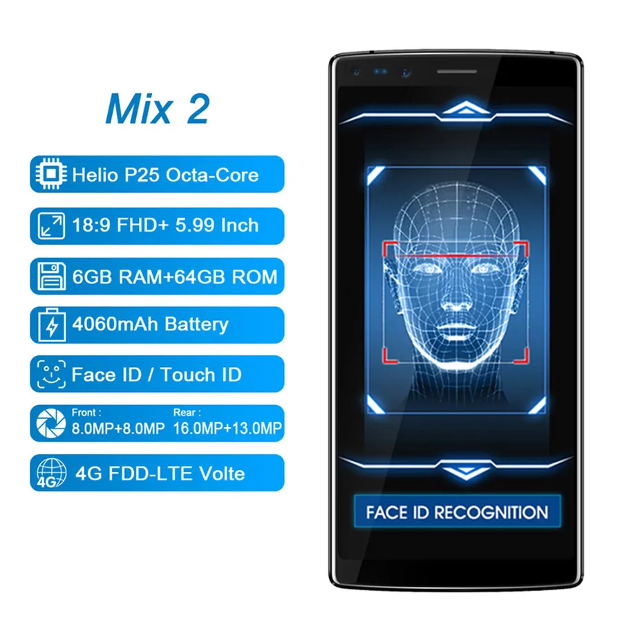 DOOGEE Mix 2 6GB RAM 64GB ROM Helio P25 Octa Core 5.99'' FHD+ Smartphone Quad Camera 16.0+13.0MP 8.0+8.0MP Android 7.1 4060mAh
DOOGEE Mix 2 6GB RAM 64GB ROM Helio P25 Octa Core 5.99'' FHD+ Smartphone Quad Camera 16.0+13.0MP 8.0+8.0MP Android 7.1 4060mAh