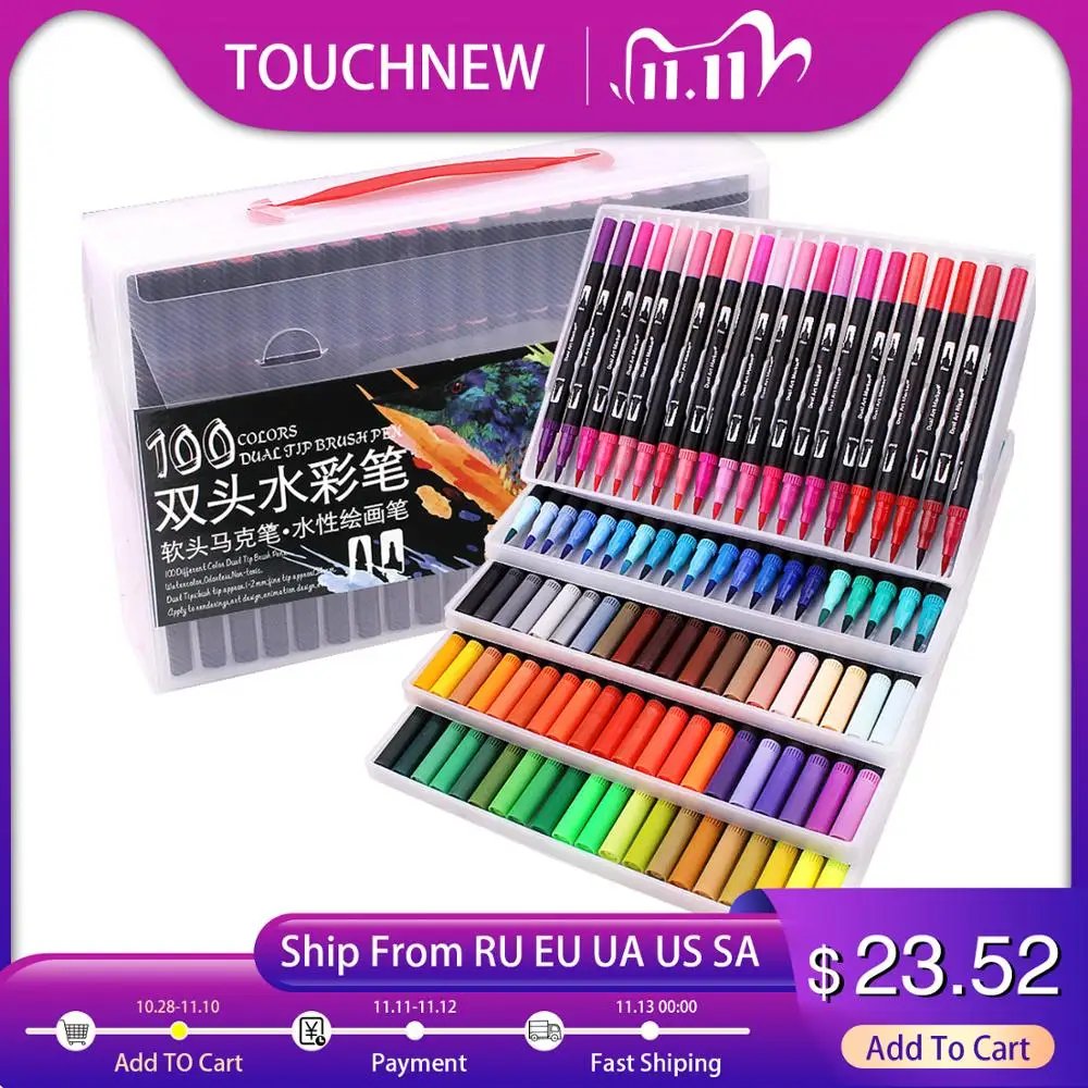 TOUCHNEW 48/60/72/100 Colours Dual Tip Brush Marker Pens Fineliner Pens Watercolor Drawing Marker for Colouring
TOUCHNEW 48/60/72/100 Colours Dual Tip Brush Marker Pens Fineliner Pens Watercolor Drawing Marker for Colouring