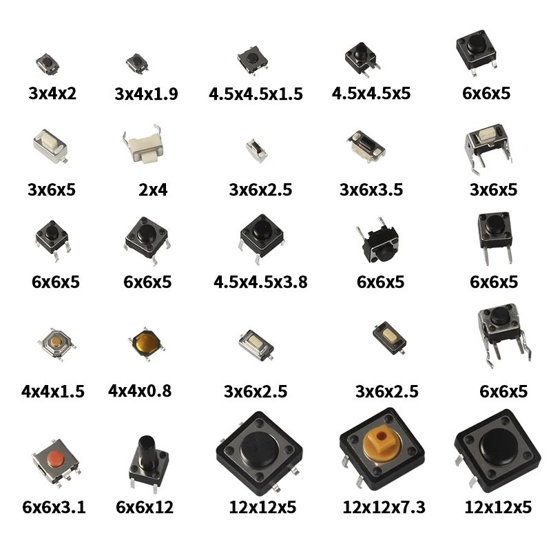 25Types/lot Assorted Micro Push Button Tact Switch Reset Mini Leaf Switch SMD DIP 2*4 3*6 4*4 6*6
25Types/lot Assorted Micro Push Button Tact Switch Reset Mini Leaf Switch SMD DIP 2*4 3*6 4*4 6*6