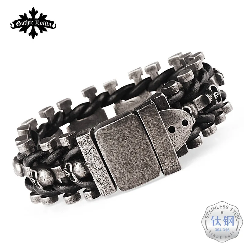 Hot Selling Skull Bracelets Men Weaving Leather Rope Locomotive Pendant Titanium Steel Exaggeration Street Cool Cool Bracelet
Hot Selling Skull Bracelets Men Weaving Leather Rope Locomotive Pendant Titanium Steel Exaggeration Street Cool Cool Bracelet