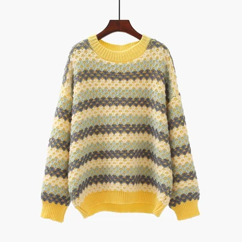 Striped Knitted Women Sweater And Pullovers O-Neck Lantern Sleeved Casual Female Pulls Outwear Coats Tops
Striped Knitted Women Sweater And Pullovers O-Neck Lantern Sleeved Casual Female Pulls Outwear Coats Tops