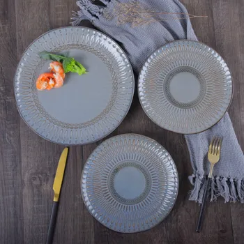 Northern European Style Ceramic Plates Set Tableware Household Dish Creative Disc Flat Plate Steak Dark Gray Ceramica Tableware 
Northern European Style Ceramic Plates Set Tableware Household Dish Creative Disc Flat Plate Steak Dark Gray Ceramica Tableware