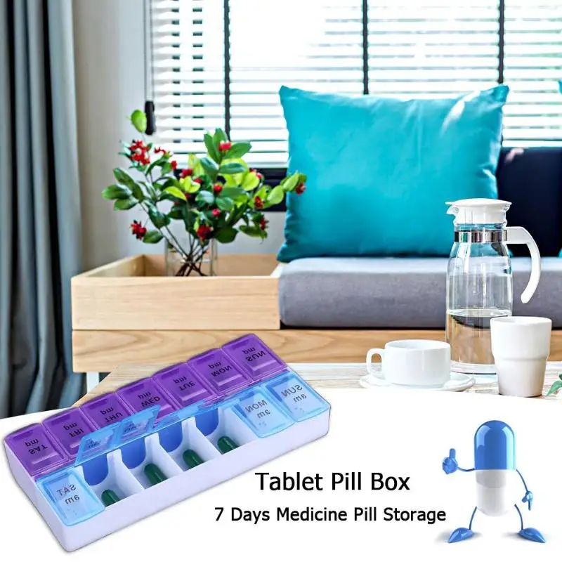 

14/7 Grids 7 Days Weekly Pill Case Medicine Tablet Dispenser Organizer Pill Box Splitters Pill Storage Organizer Container