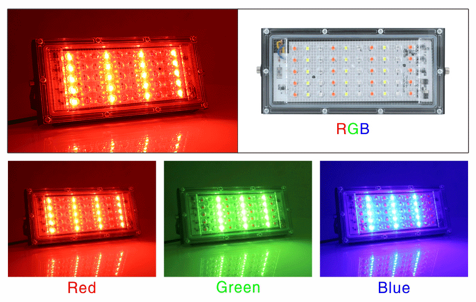 Description Picture 5 of item50W LED RGB Flood Light Lamp AC220V Red Green Blue Outdoor Floodlight IP65 Waterproof Reflector Led Spotlight