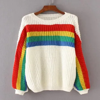 Pullover women O-neck rainbow striped winter sweater women slim long sleeve casual Knitwear jersey mujer women top
Pullover women O-neck rainbow striped winter sweater women slim long sleeve casual Knitwear jersey mujer women top