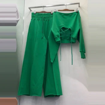 Open Back Cross Lace-up Shirt Short Sweatshirt Tops + Wide-Leg Pants 2020 Spring New Women Students Casual Pants Suit Tracksuit
Open Back Cross Lace-up Shirt Short Sweatshirt Tops + Wide-Leg Pants 2020 Spring New Women Students Casual Pants Suit Tracksuit
