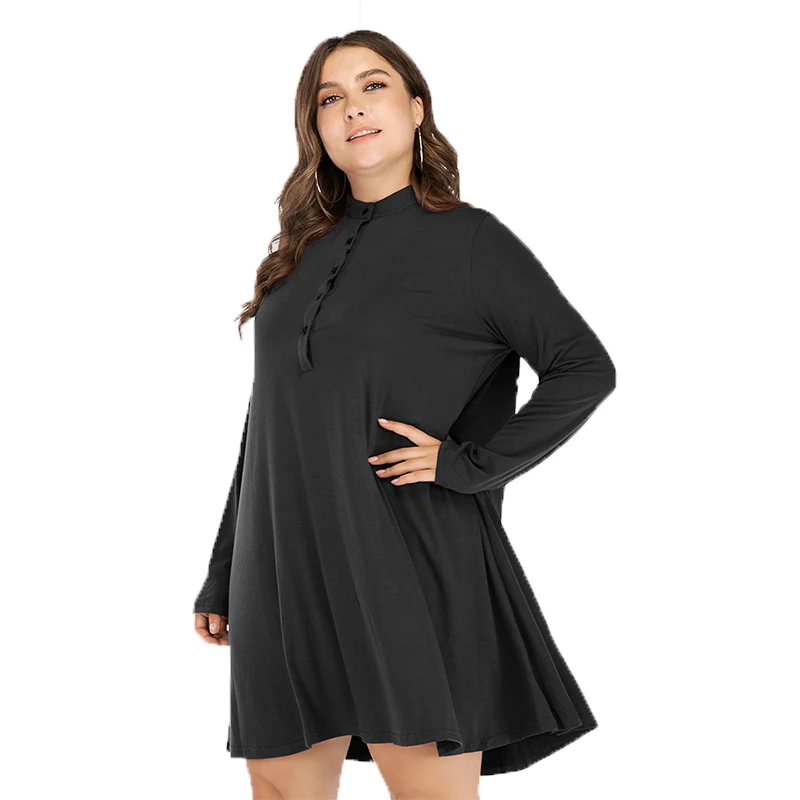 2020 Women Loose Middle Dresses European Spring Long Sleeved Round Collar Single Breasted Large Size Dress 
2020 Women Loose Middle Dresses European Spring Long Sleeved Round Collar Single Breasted Large Size Dress