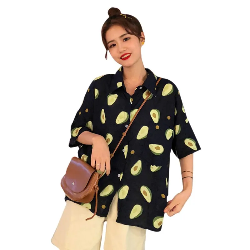 Shirt Of Women Summer Fresh Style Avocado Printed Top Korean Chiffon Turn-Down Collar Casual Short Sleeves Loose Blouse
Shirt Of Women Summer Fresh Style Avocado Printed Top Korean Chiffon Turn-Down Collar Casual Short Sleeves Loose Blouse