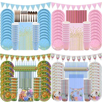 Birthday Disposable Tableware Set Pink Blue Paper Plates Paper Cups for Jungle Party Wedding Supplies Birthday Party Cake Plates 
Birthday Disposable Tableware Set Pink Blue Paper Plates Paper Cups for Jungle Party Wedding Supplies Birthday Party Cake Plates