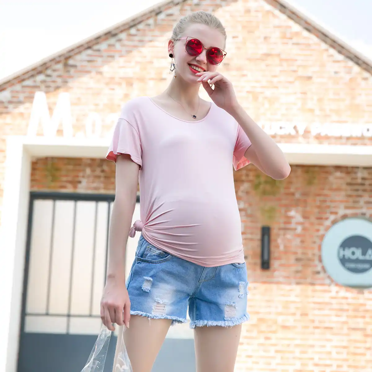 summer maternity denim shorts support belly pants