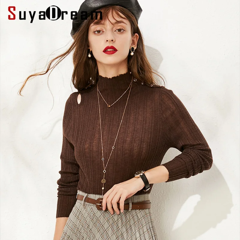 SuyaDream 100%Wool Slim Fit Turtleneck Rib Wool Pullovers Fashion Hollow Out Tight Sweaters 2019 Fall Winter Knitwear
SuyaDream 100%Wool Slim Fit Turtleneck Rib Wool Pullovers Fashion Hollow Out Tight Sweaters 2019 Fall Winter Knitwear