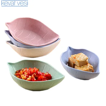 

Creative Sauce Butter Dish Trays Leaf Shaped Wheat Straw PP Soy Sauce Vinegar Dishes Dinner Tray Kitchen Tableware