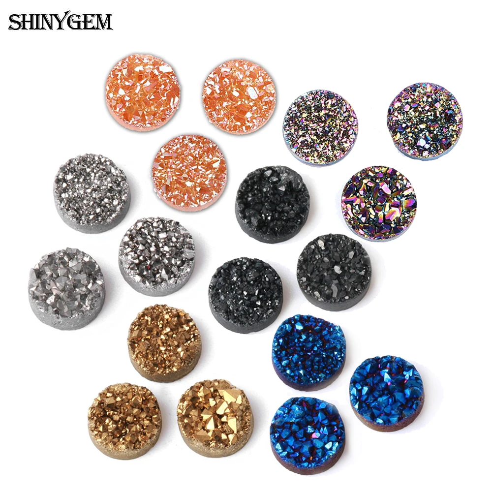 ShinyGem 5 шт 4 12 мм натуральный круглый кристалл Druzy Камень Радужный геодезический