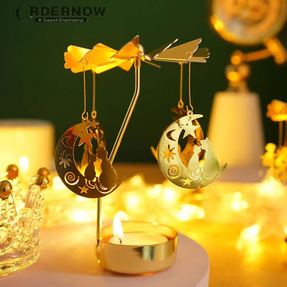 Золотые подсвечники вращающиеся романтические карусели чайный светильник