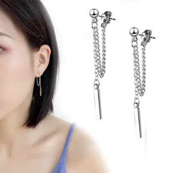 925 Solid Sterling Silver After Hanging Type Tassel Strip Drop Earrings For Women Girl Gift Pendientes Engagement Jewelry eh464 
925 Solid Sterling Silver After Hanging Type Tassel Strip Drop Earrings For Women Girl Gift Pendientes Engagement Jewelry eh464