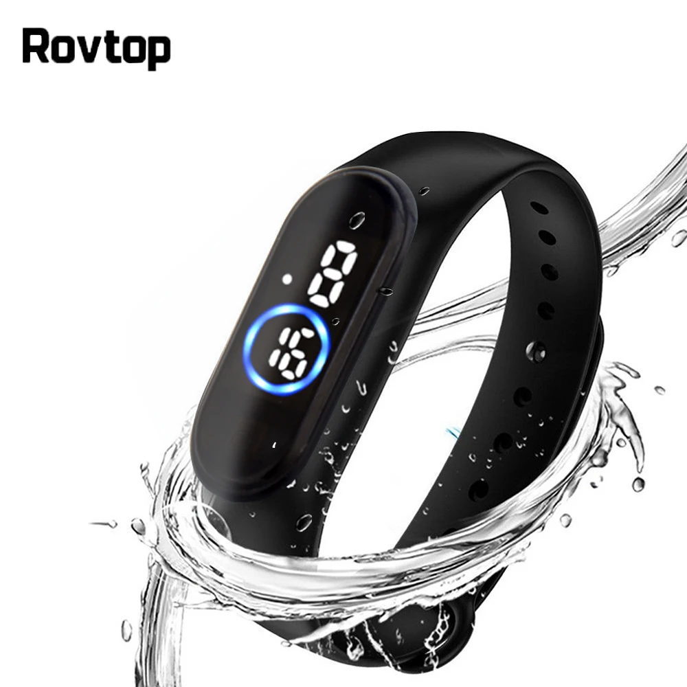 Rovtop 50 м водонепроницаемый цифровой браслет светодиодный дисплей спортивные часы