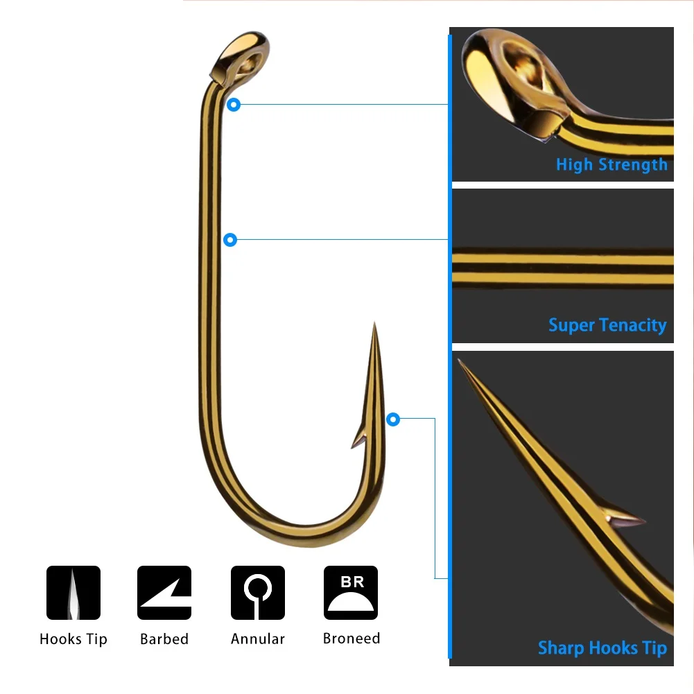 200pcs High Carbon Steel Gold Carp Fishing Bait Fishhooks 8# 12# 14# 16# Sharpened Ultrapoint Trout Salmon Fly Fishing Hook Set
200pcs High Carbon Steel Gold Carp Fishing Bait Fishhooks 8# 12# 14# 16# Sharpened Ultrapoint Trout Salmon Fly Fishing Hook Set
