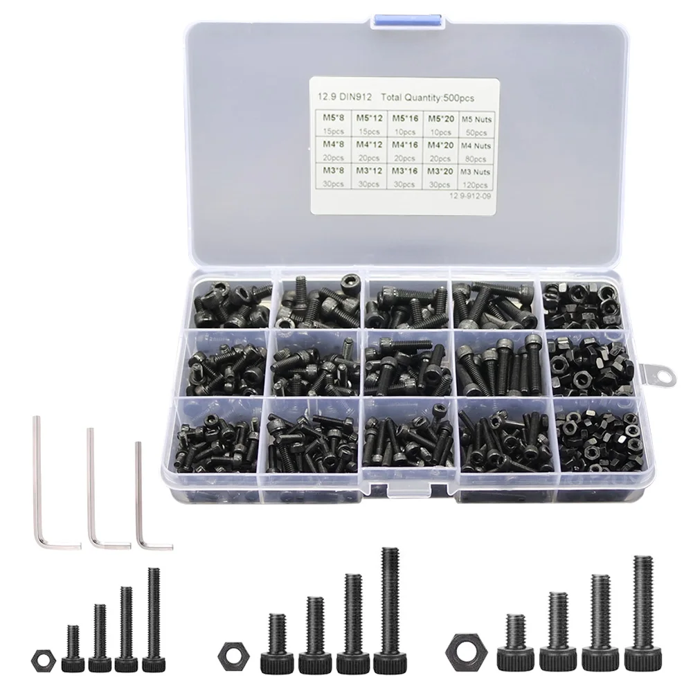 500 Pcs Cup Head Carbon Steel Rustproof Screw Nut Kit Hex Socket Assortment Universal Home Black Industrial M3 M4 M5 Fastener
500 Pcs Cup Head Carbon Steel Rustproof Screw Nut Kit Hex Socket Assortment Universal Home Black Industrial M3 M4 M5 Fastener