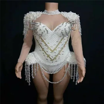T23 Female white pearl beading bodysuit sexy mesh rivets outfit long sleeve outfit singer stage dance costume pole dance dress
T23 Female white pearl beading bodysuit sexy mesh rivets outfit long sleeve outfit singer stage dance costume pole dance dress