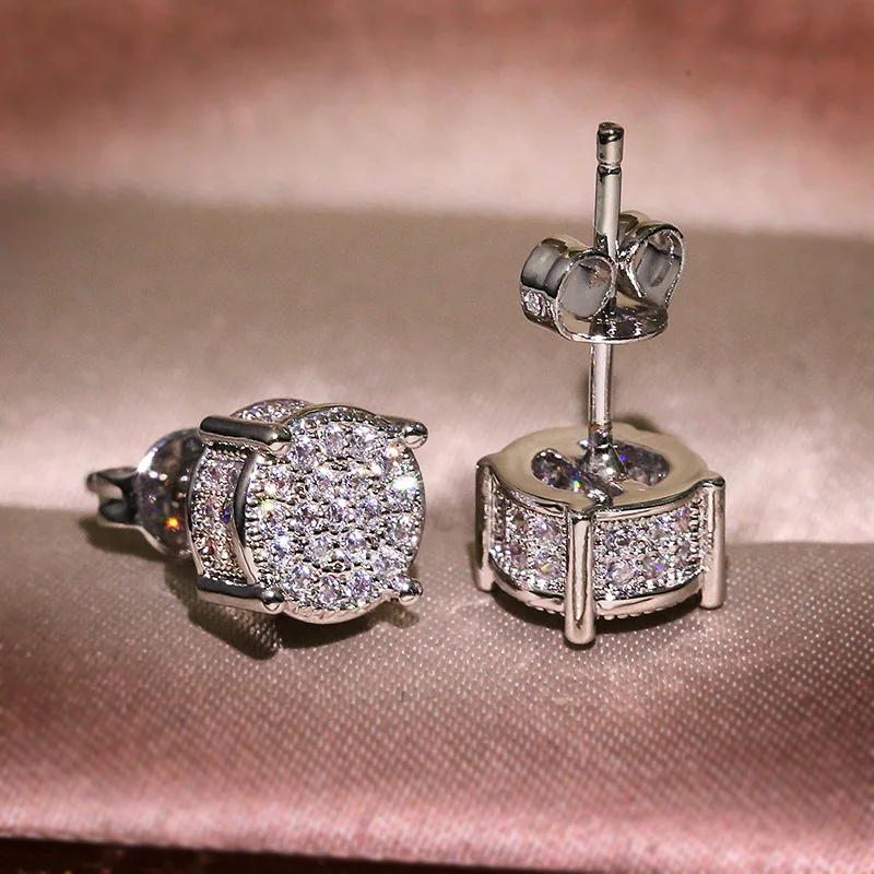 Women's Luxury Round Wedding Crystal Stud Earrings Crown View