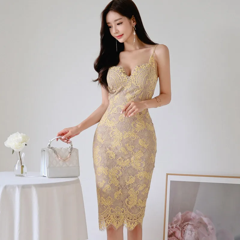 WOMEN'S Dress 2019 Summer Wear New Products Debutante Elegant V-neck Slim Fit Sheath Mid-length Lace Strapped Dress
WOMEN'S Dress 2019 Summer Wear New Products Debutante Elegant V-neck Slim Fit Sheath Mid-length Lace Strapped Dress