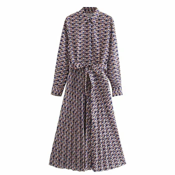 Geometric Printed Dresses Women Fashion Turn Down Collar Dress Women Elegant Tie Belt Waist Long Dresses Female Ladies KN
Geometric Printed Dresses Women Fashion Turn Down Collar Dress Women Elegant Tie Belt Waist Long Dresses Female Ladies KN