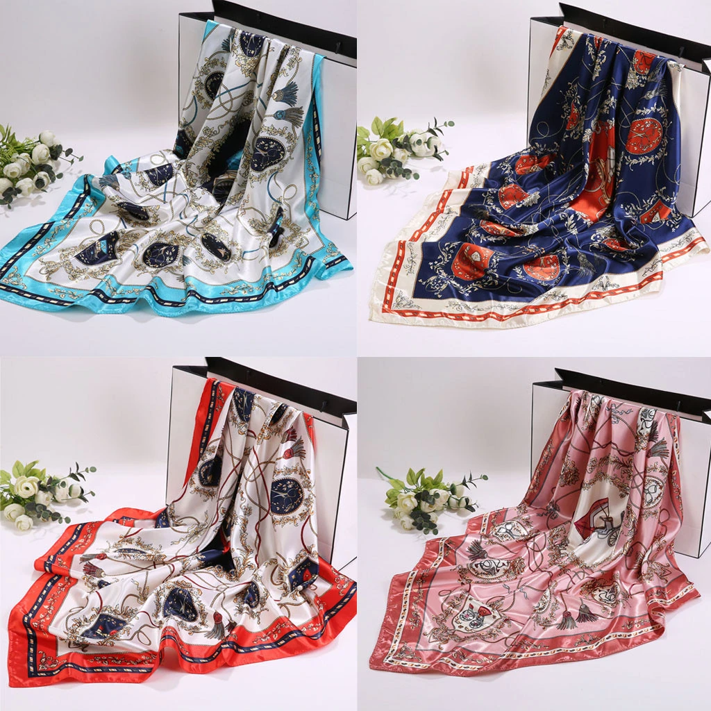 90X90cm Twill Square Scarf Hair Tie Women Elegant Small Vintage Skinny Retro Head Neck Silk Scarf Scarves Foulard 919