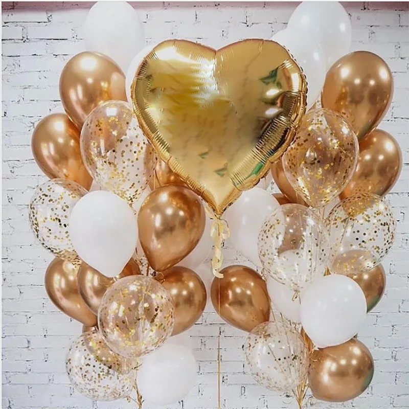 

35pcs 36inch Gold Foil Heart Balloon Mix Metallic Latex Confetti Balloons Adult Kids Birthday Baby Shower Decor Wedding Globos