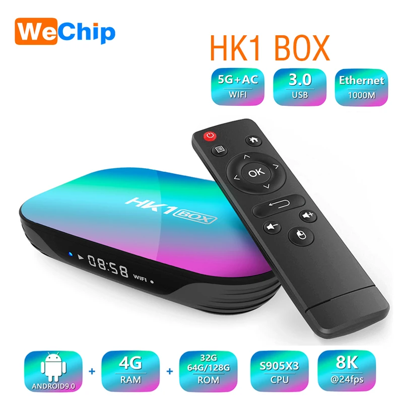 ТВ-приставка Wechip HK1 Android 9 0 ОЗУ 4 Гб ПЗУ 32 ГБ/64 128 ГБ Amlogic S905X3 1000 м LAN 2 4/5G Wifi Bluetooth HD Smart Set