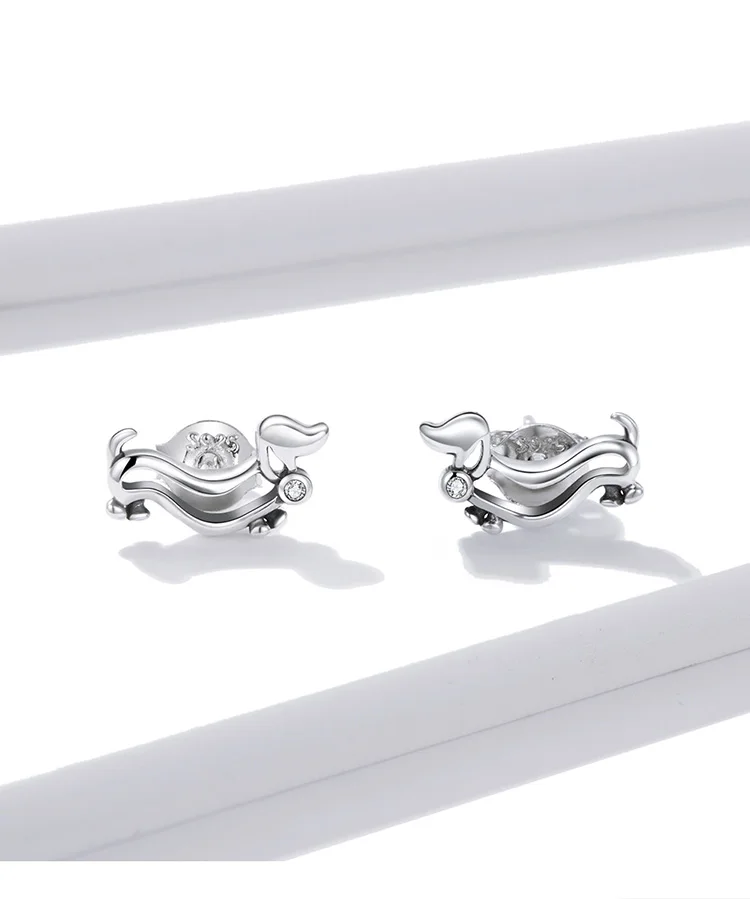 Sterling Silver Cute Puppy Stud Earrings for Women Plated platinum Silver women's silver Jewelry - PeticaDeals