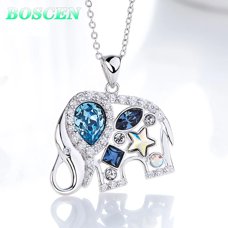 

BOSCEN 925 Sterling Silver Pendant Necklace For Women Valentines Gift 2019 Embellished With Crystals From Swarovski Colorful Gem