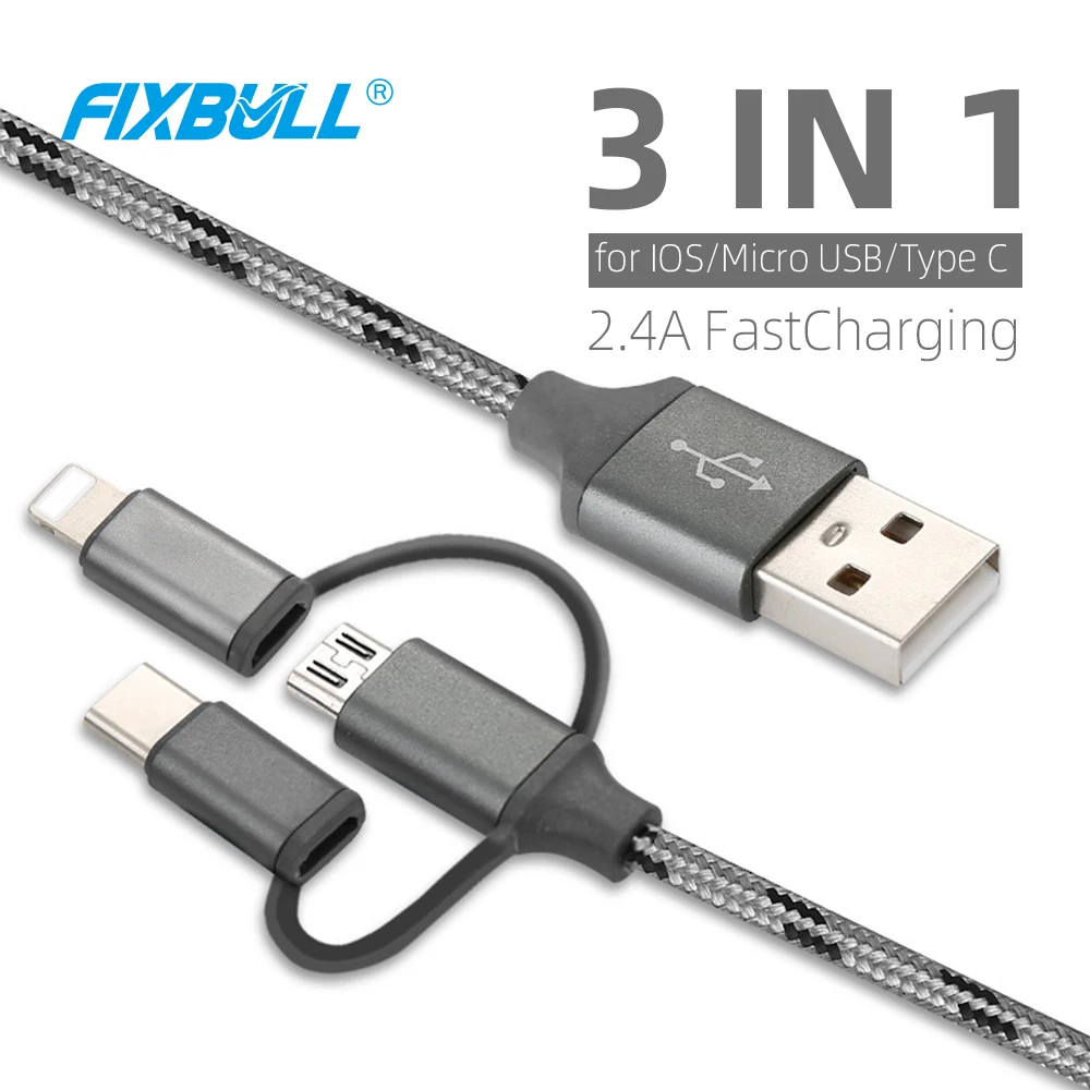 FIXBULL 3 in 1 USB C Cable For iphone 11 X Xr Xs Max 2.4A Fast Charging Micro Type c usb Cables Cord For Samsung Xiaomi Nokia
FIXBULL 3 in 1 USB C Cable For iphone 11 X Xr Xs Max 2.4A Fast Charging Micro Type c usb Cables Cord For Samsung Xiaomi Nokia