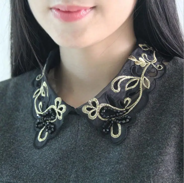 Handmade Beads Shirt Fake Collar Tie Women Embroidery Sewing Detachable False Lapel Blouse Top Removable Faux Cols |