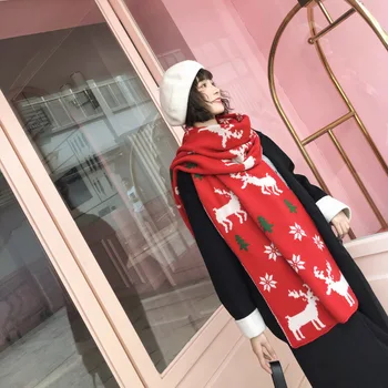 

Women Christmas Present Double Sided Christmas Pattern Printed Scarf Cashmere Blend Warmth Scarf Shawl Stole Winter Warm Wraps