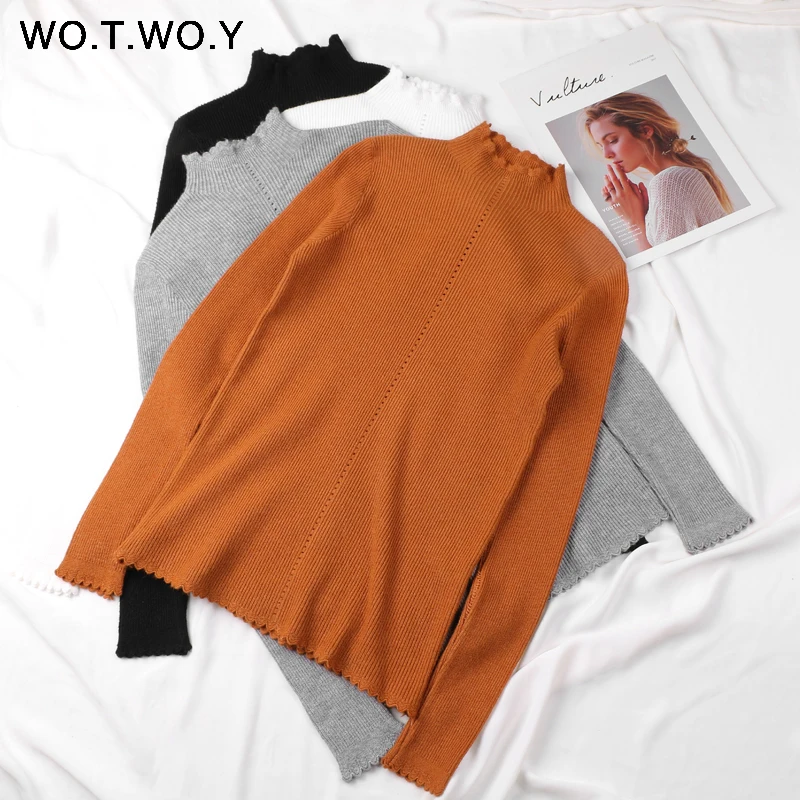 WOTWOY Basic Slim Thin Knitted Ruffles Sweaters Women Pink Autumn Winter Long Sleeve Casual Pullovers Female Hollow Out Jumper
WOTWOY Basic Slim Thin Knitted Ruffles Sweaters Women Pink Autumn Winter Long Sleeve Casual Pullovers Female Hollow Out Jumper