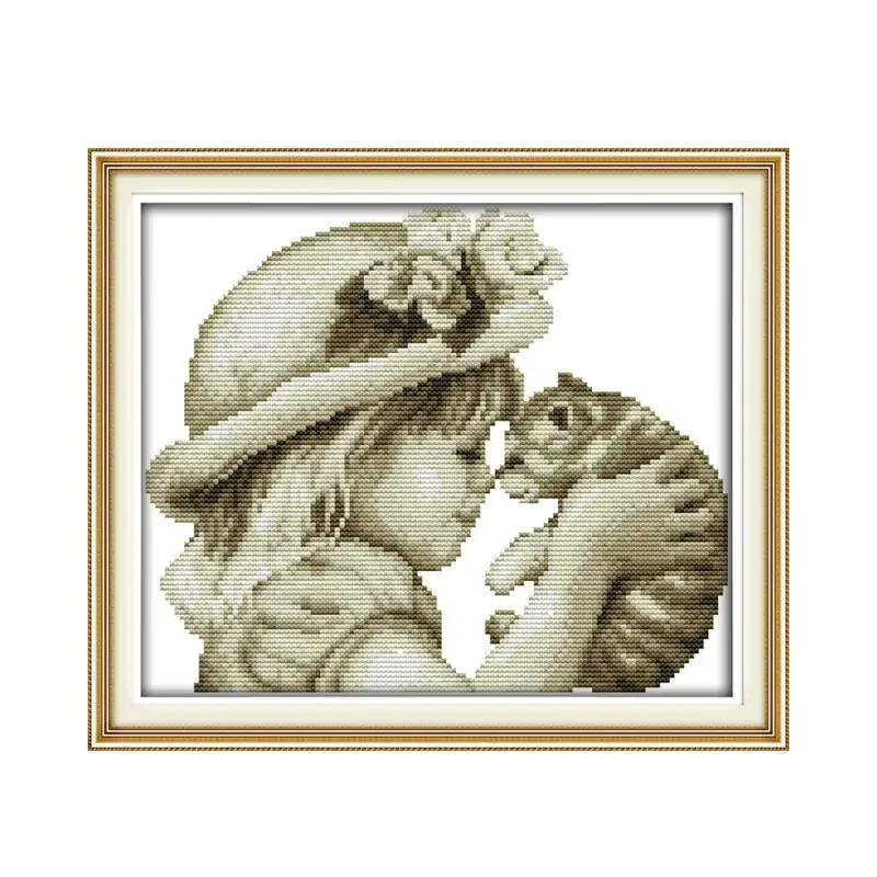 Набор для вышивки крестиком с изображением милой девушки и кошки 18/14/11 шт. | Дом