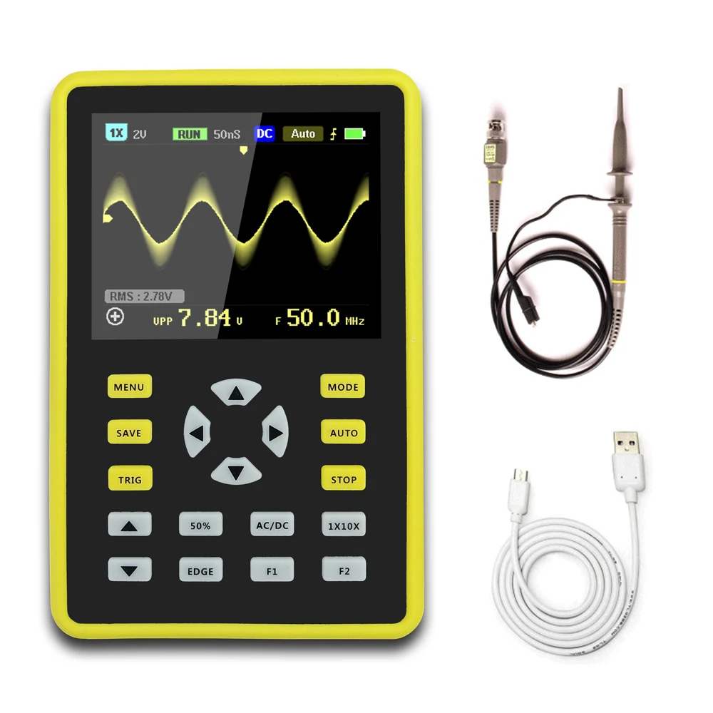 Digital Oscilloscope Kit Anti-burn Handheld Mini Oscilloscope Engineering Debugging Tool 100MHz Bandwidth 500MS/s Sampling Rate
Digital Oscilloscope Kit Anti-burn Handheld Mini Oscilloscope Engineering Debugging Tool 100MHz Bandwidth 500MS/s Sampling Rate