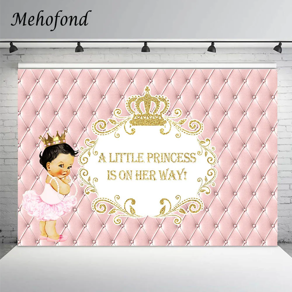 

Mehofond Newborn Baby Shower Party Backdrop Pink Headboard Princess Crown Banner Photography Background Photo Studio Photophone