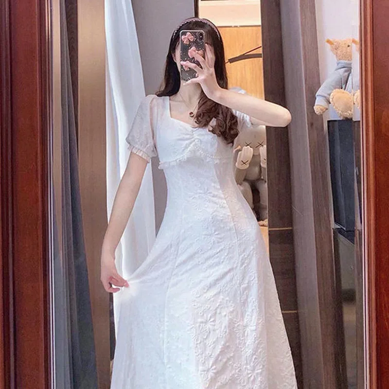 

Новинка 2021, милое летнее белое платье, милый элегантный сарафан с воланом и короткими рукавами, красивые длинные платья для женщин, повседневные платья