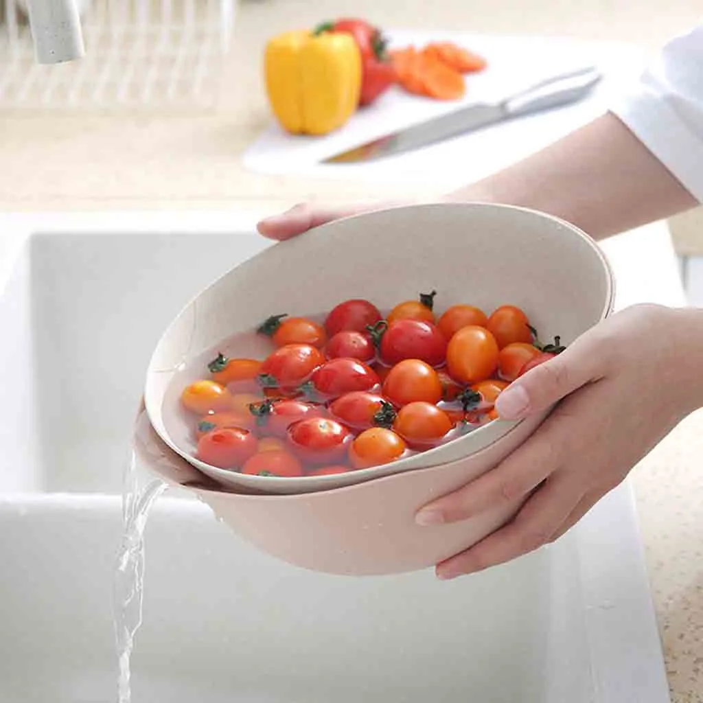 

2 In 1 Rice Washing Bowl Vegetable Fruit Basket Kitchen Tools Washing Bowls Strainer Drainer Colander Wash Rice Mesh Sieve 2019