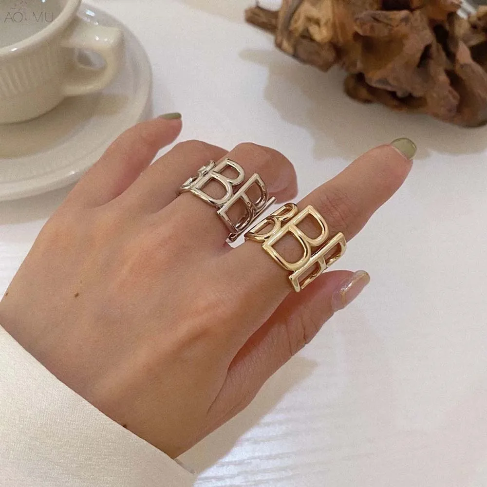 

Fashion Opening Design Rings Irregular Letter B Adjustable Geometric Finger Rings for Women Men Jewelry